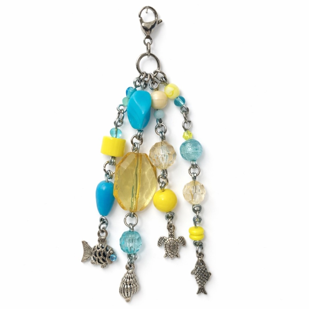 Ocean Sea Life Charm - Keychain Bag Charm Zipper Pull - Fish Turtle Blue Yellow